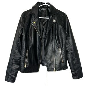 Baccini Black faux Leather Jacket Women's Medium M Moto Biker Mobwife Gold